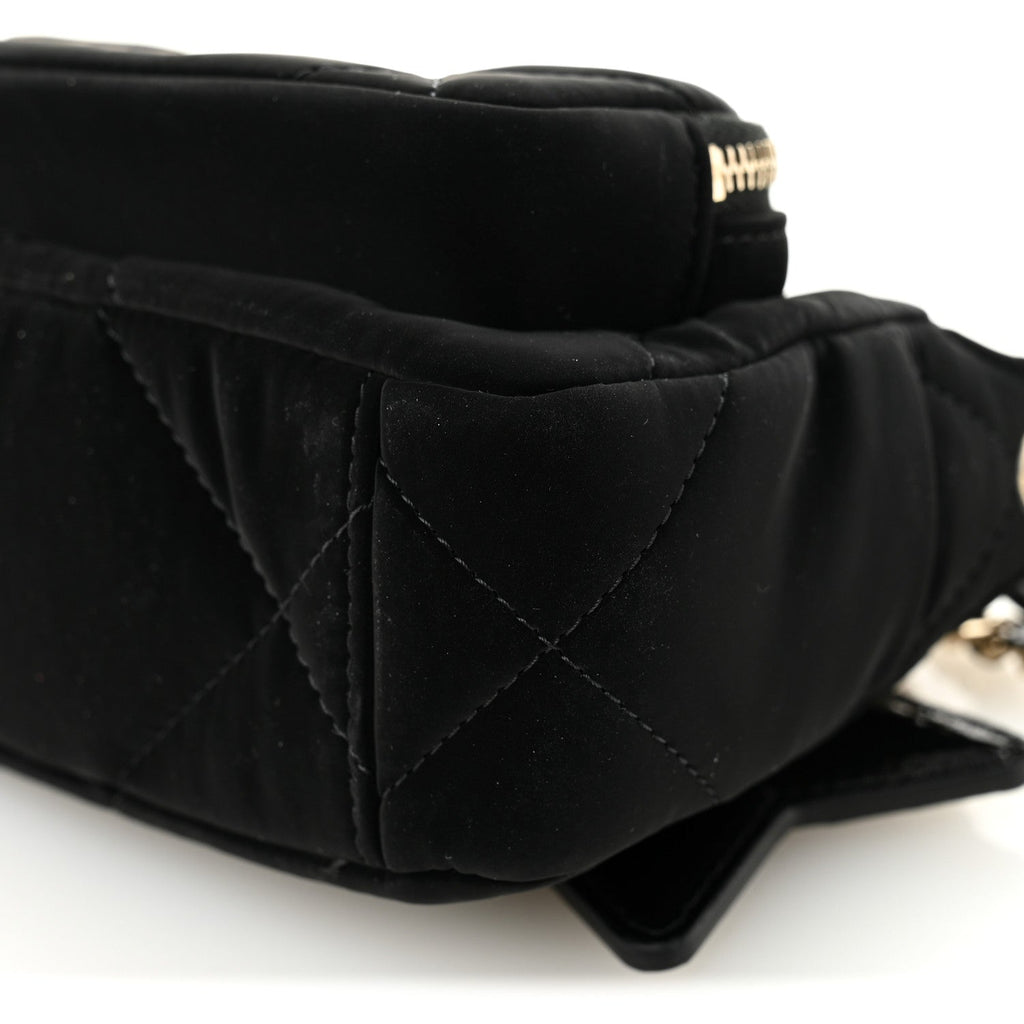 Chanel Velvet Effect Nylon Shiny Crumpled Calfskin Mini Quilted Chanel 25 Clutch With Chain Black