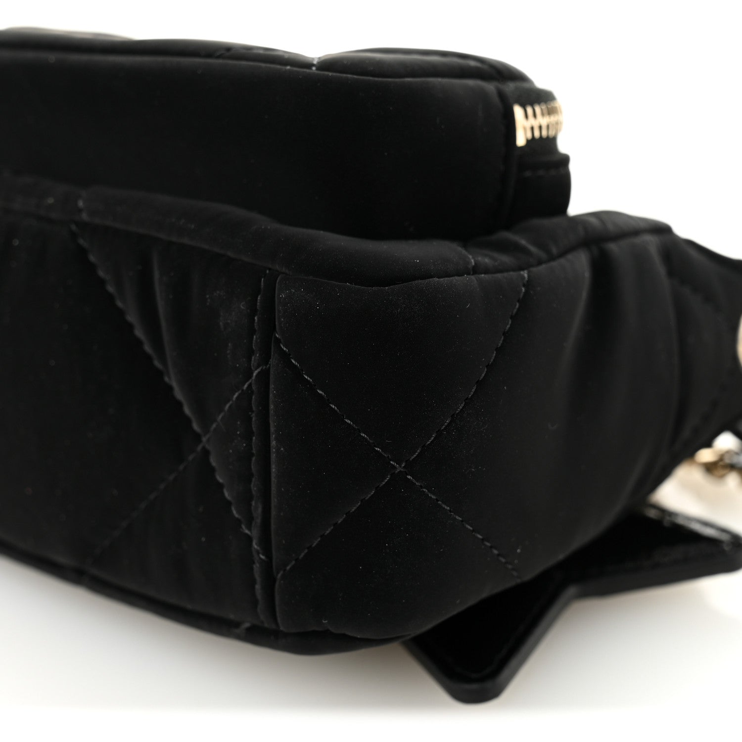 Chanel Velvet Effect Nylon Shiny Crumpled Calfskin Mini Quilted Chanel 25 Clutch With Chain Black