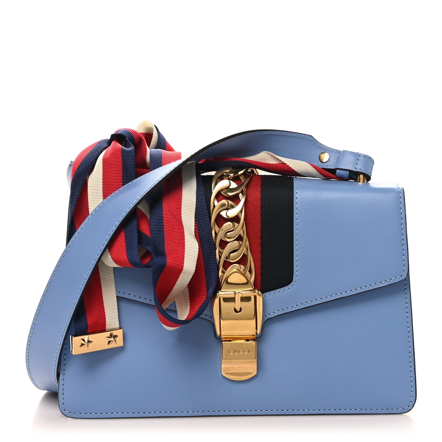 Gucci Calfskin Small Sylvie Shoulder Bag Clear Sky Blue