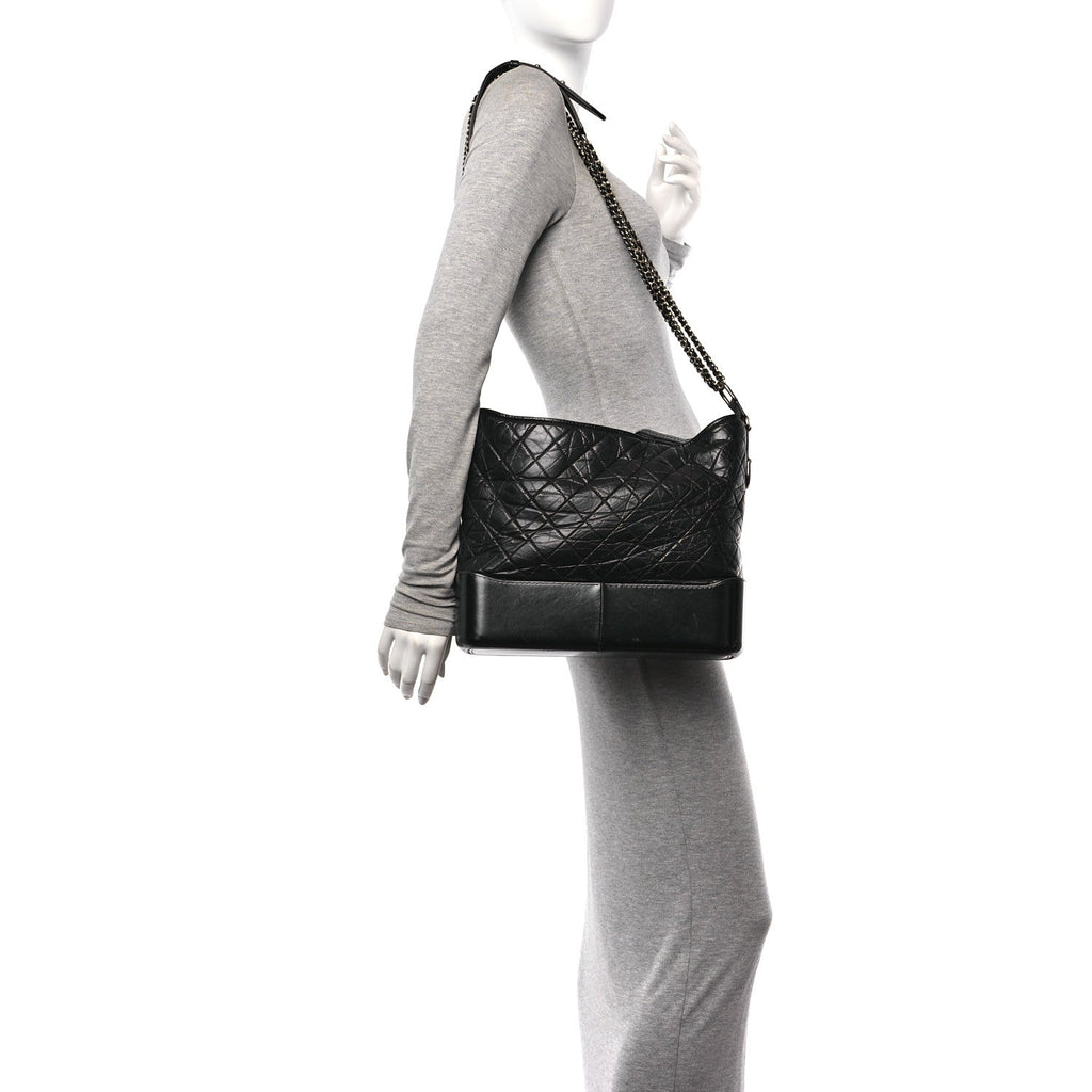 Chanel Aged Calfskin Quilted Large Gabrielle Hobo  Black