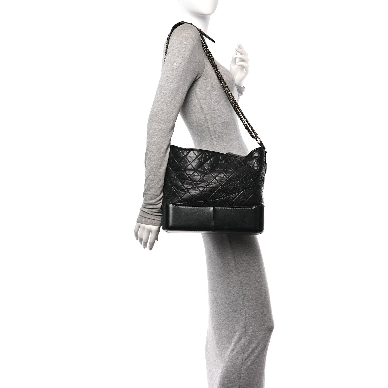 Chanel Aged Calfskin Quilted Large Gabrielle Hobo  Black