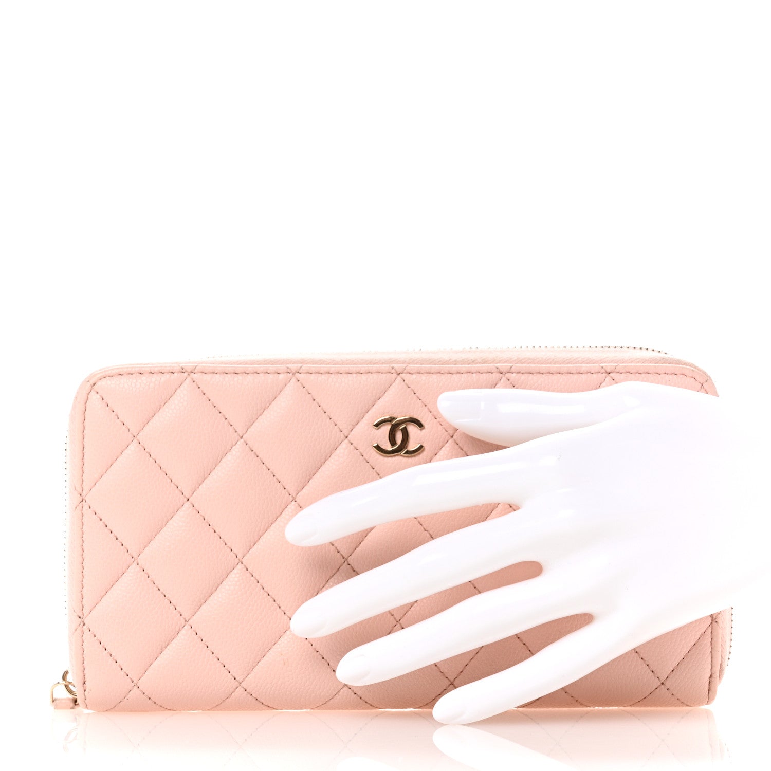 Caviar Quilted Large Gusset Zip Around Wallet Light Pink