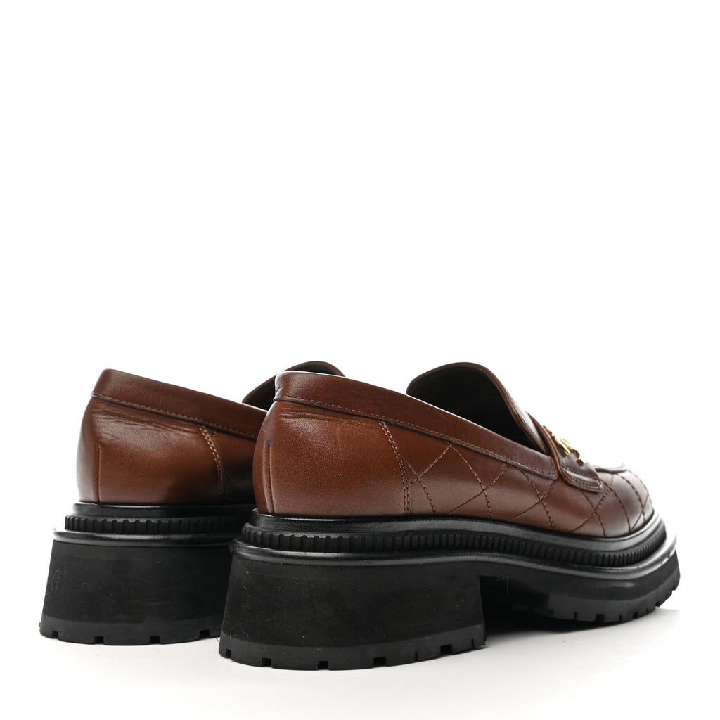 Calfskin Quilted CC Mocassin Loafers 36 Brown