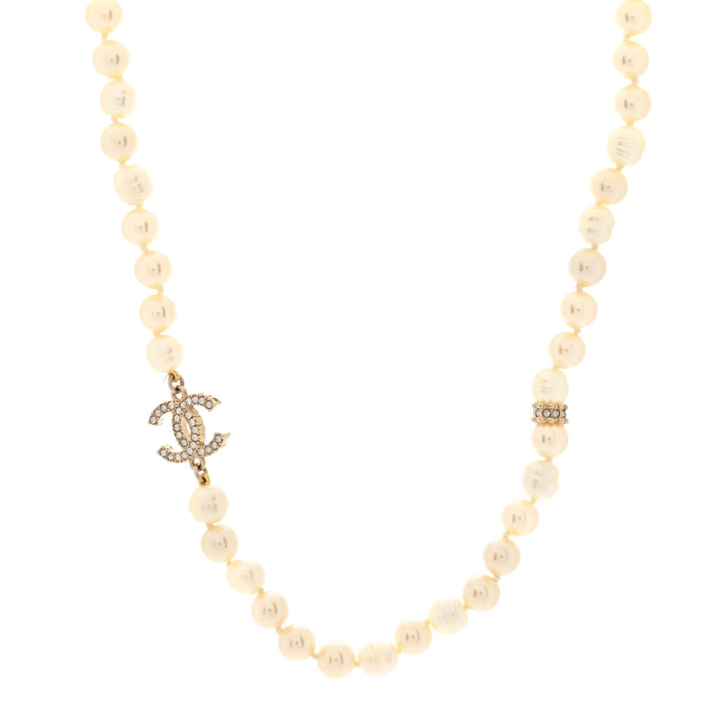 Pearl Crystal CC Short Necklace Gold White