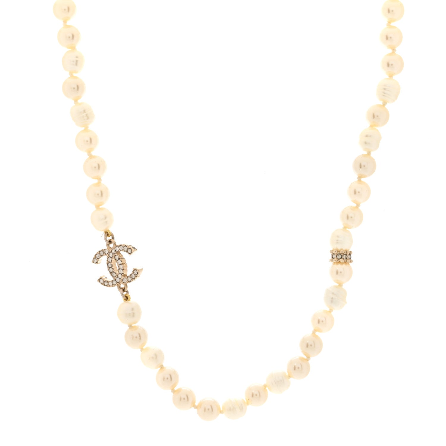 Pearl Crystal CC Short Necklace Gold White