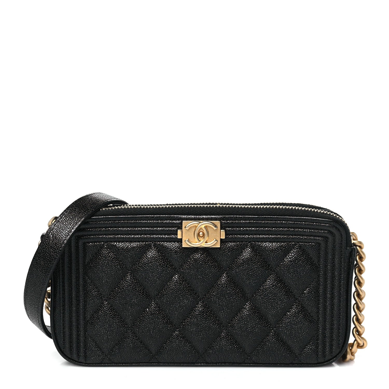 Chanel Caviar Quilted Small Boy Clutch With Chain Black