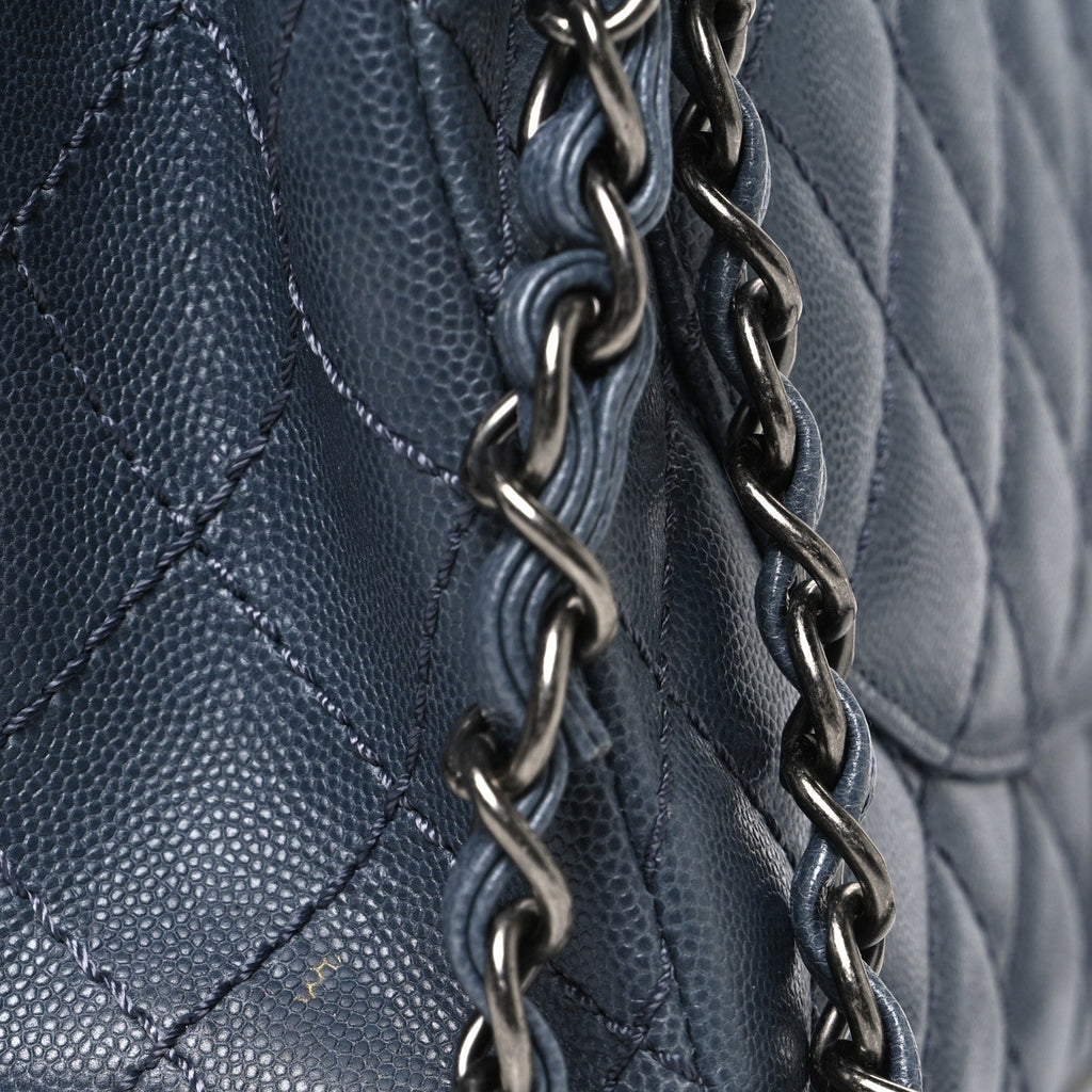 Chanel Caviar Quilted Jumbo Double Flap Dark Grey