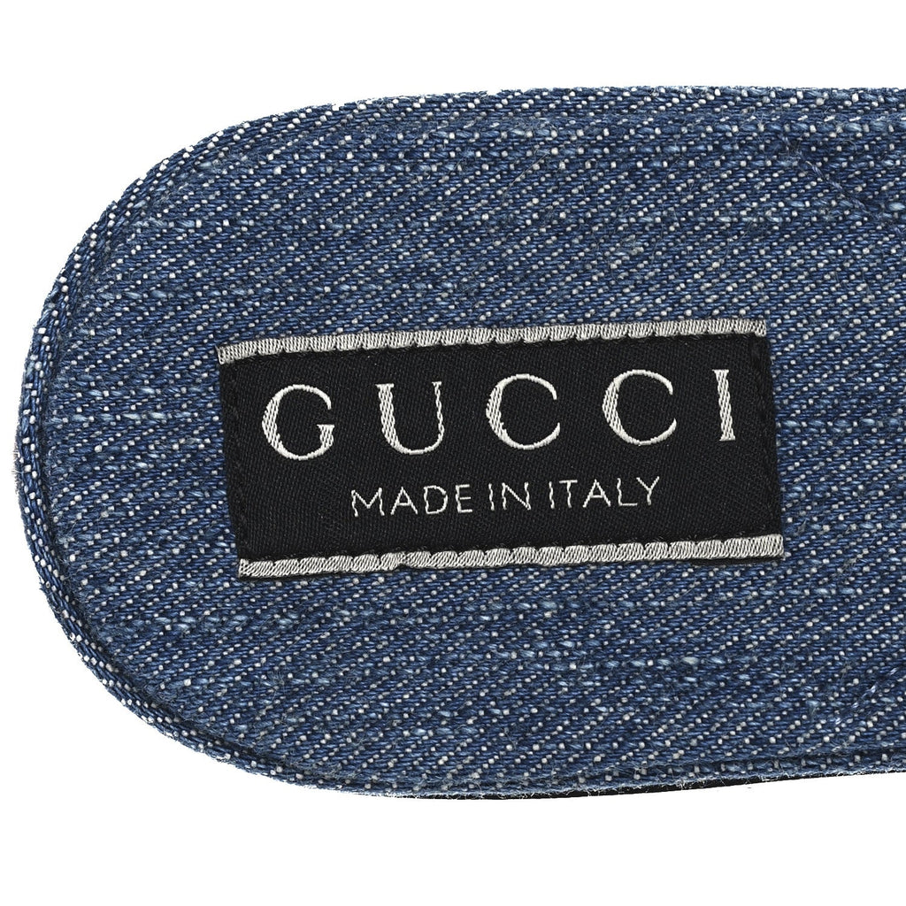 Gucci Plain Spain Denim Logo Slide Sandals 37.5 Light Blue