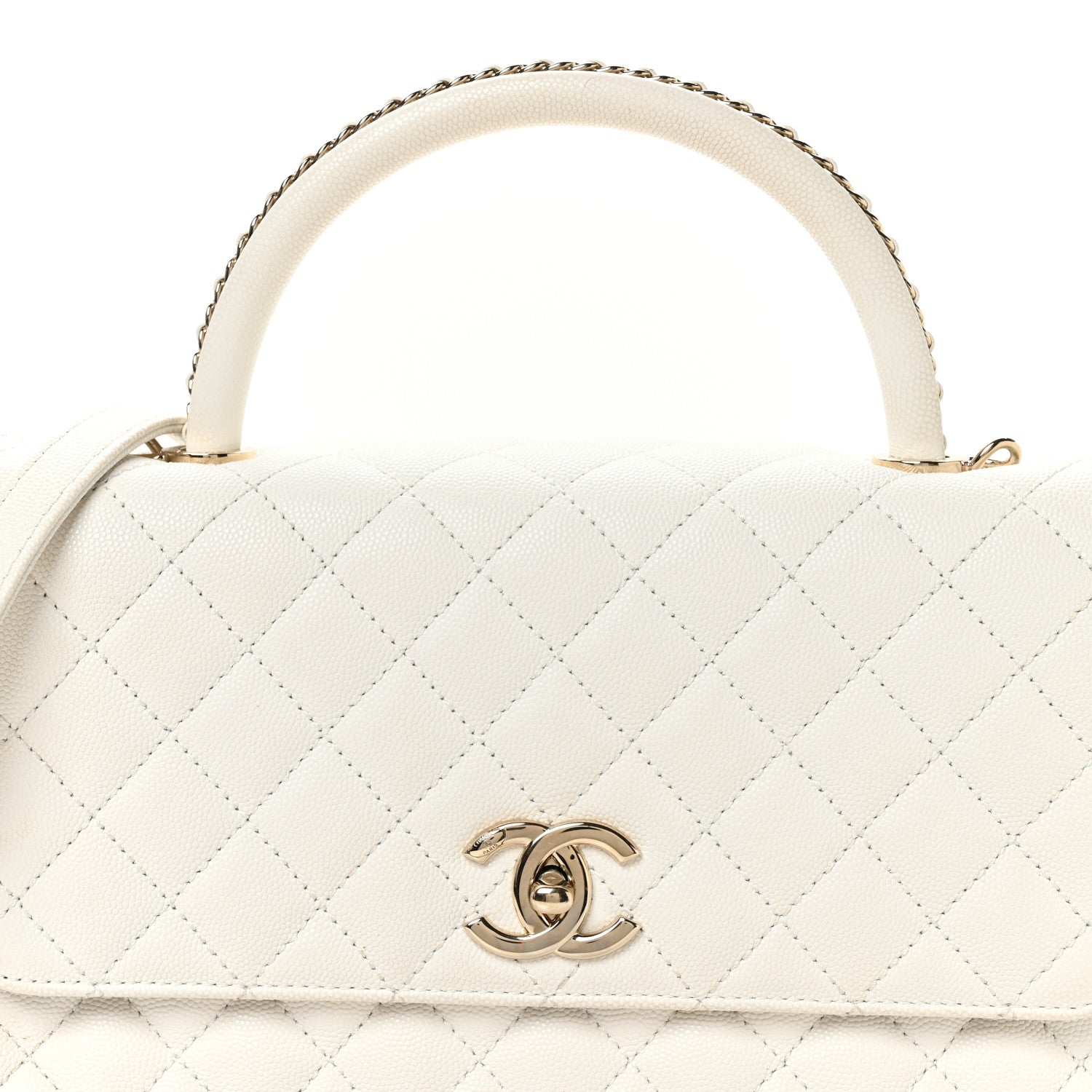 Chanel Caviar Quilted Small Chain Coco Handle Flap White