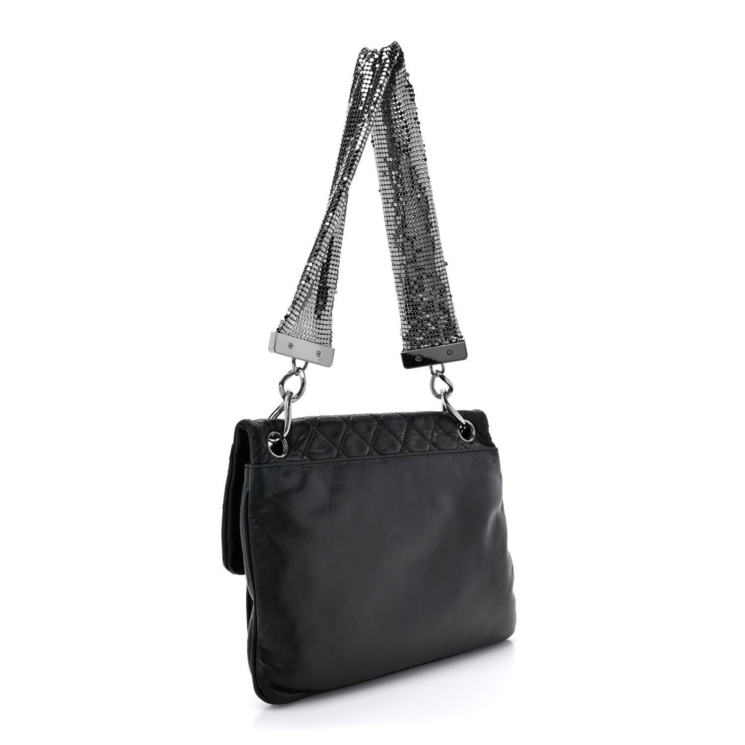 Chanel Lambskin Quilted Chain Mail Shoulder Bag Black
