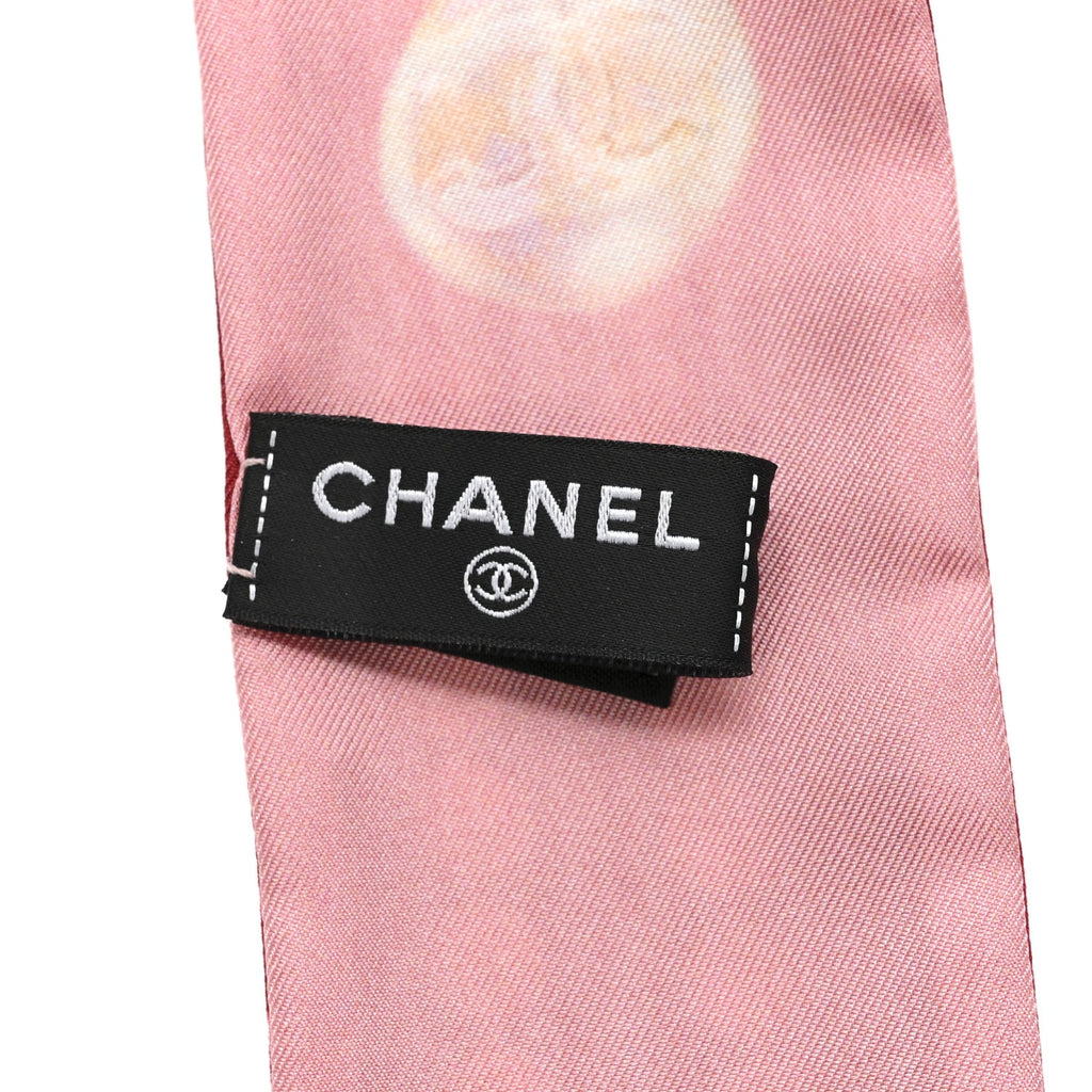Chanel Silk Pearl CC Slim Bandeau Scarf Dark Red Ecru Pink