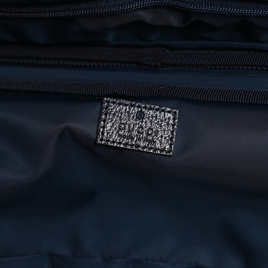 Gucci GG Supreme Monogram Textured Dollar Calfskin Web Small Savoy Cabin Trolley Beige Blue