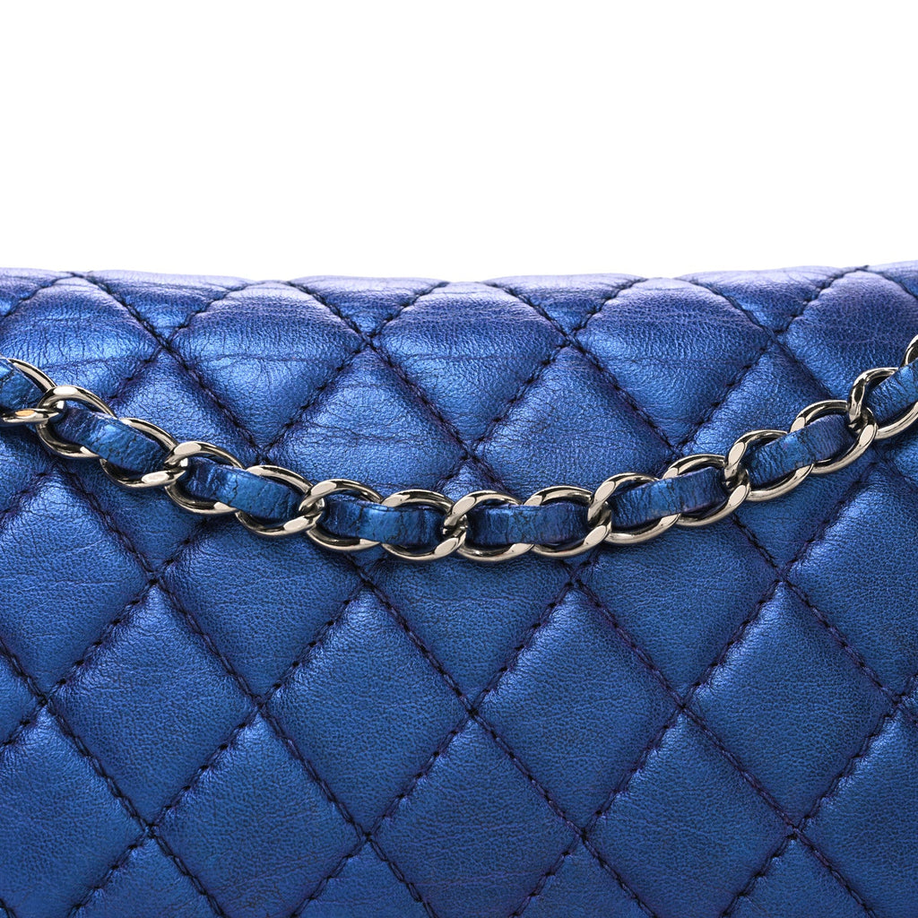 Chanel Metallic Lambskin Quilted Medium Double Flap Turquoise
