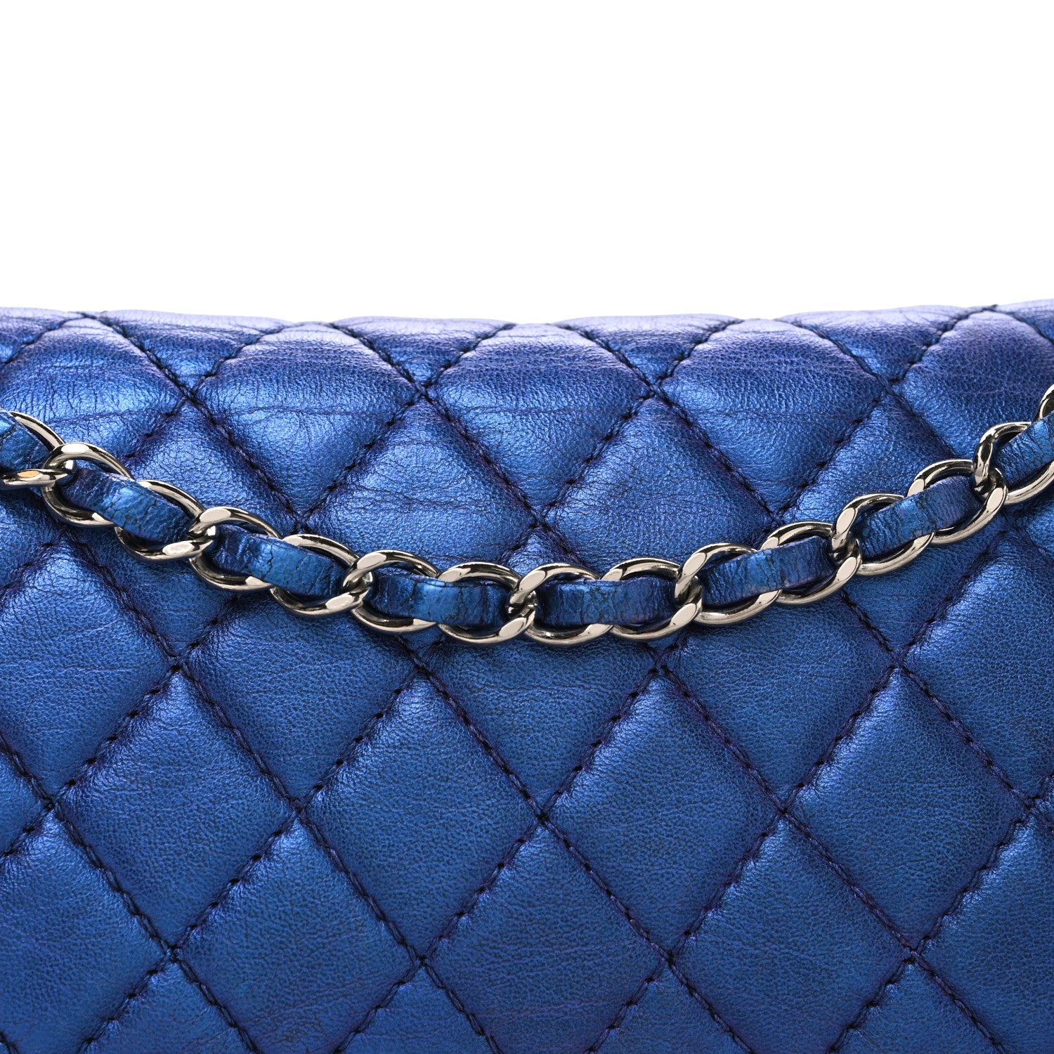 Chanel Metallic Lambskin Quilted Medium Double Flap Turquoise