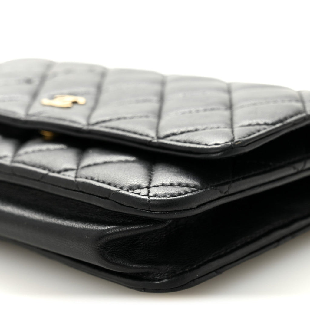 Chanel Lambskin Quilted Wallet On Chain WOC Black