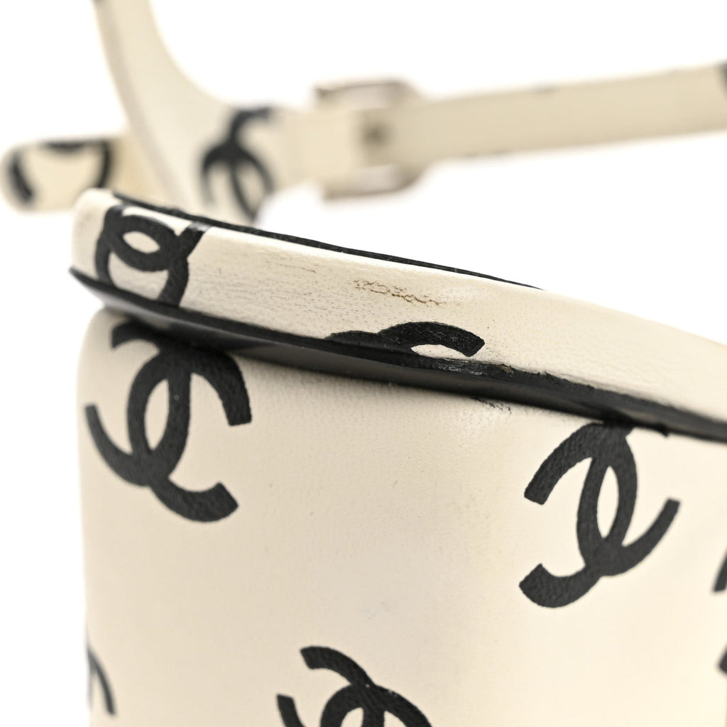 Printed Lambskin CC Sandals 41 White Black