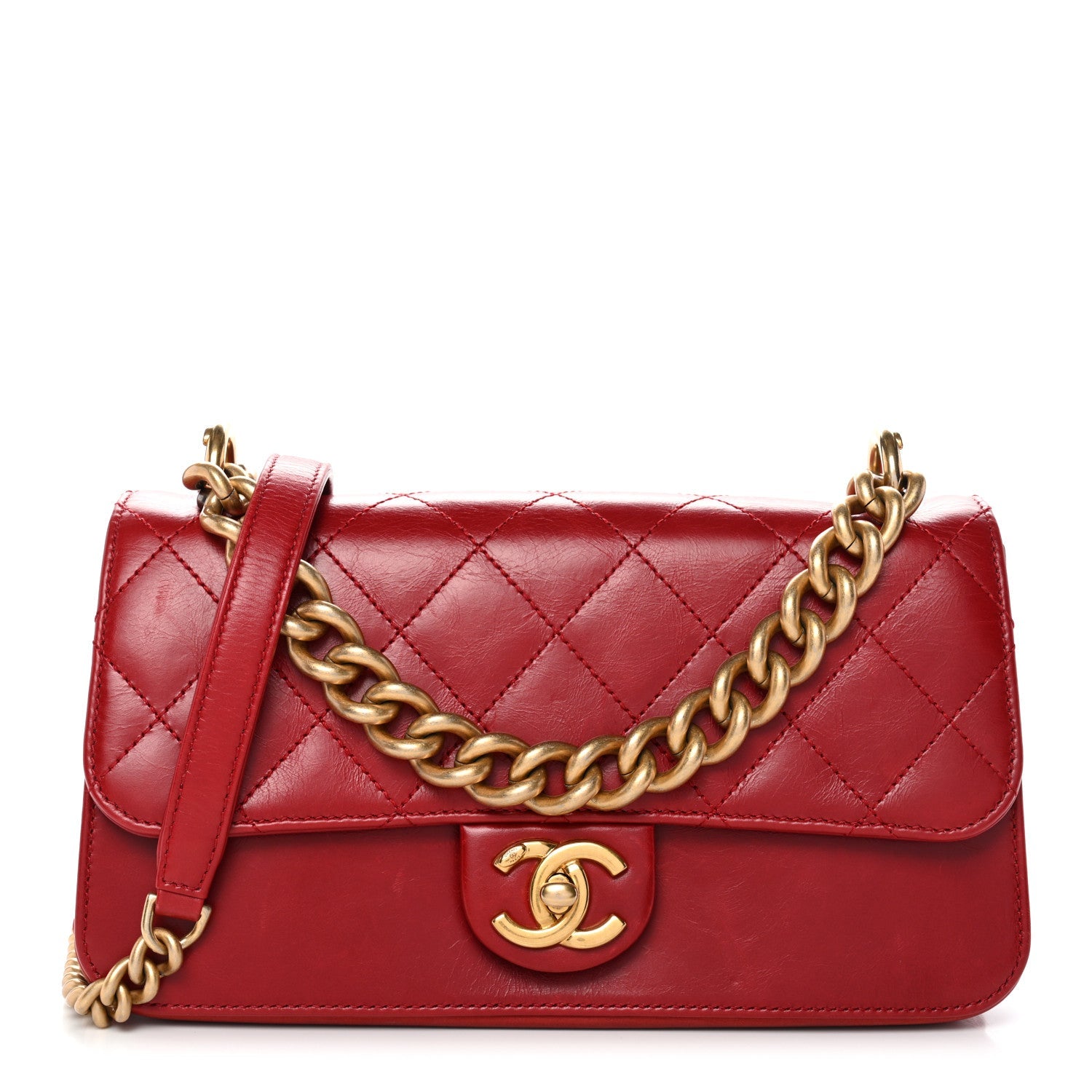 Chanel Iridescent Calfskin Quilted Small Straight Lined Flap Red