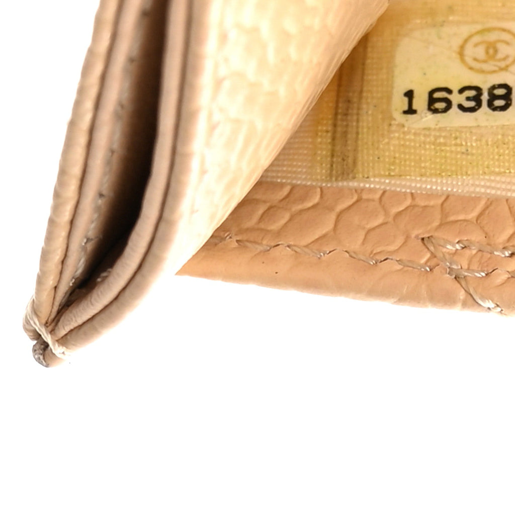 Caviar Quilted Card Holder Light Beige