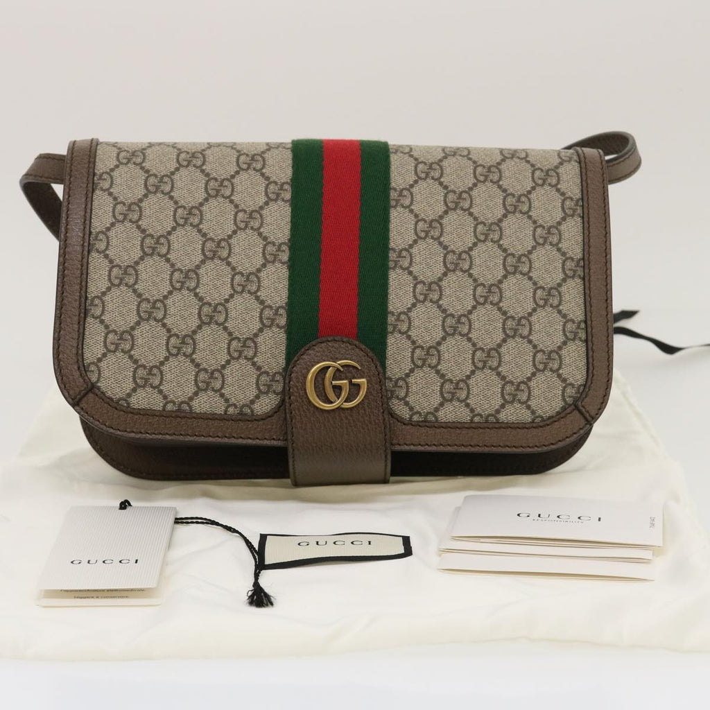 GUCCI GG Supreme Ophidia Web Sherry Line Shoulder Bag Beige  29884A