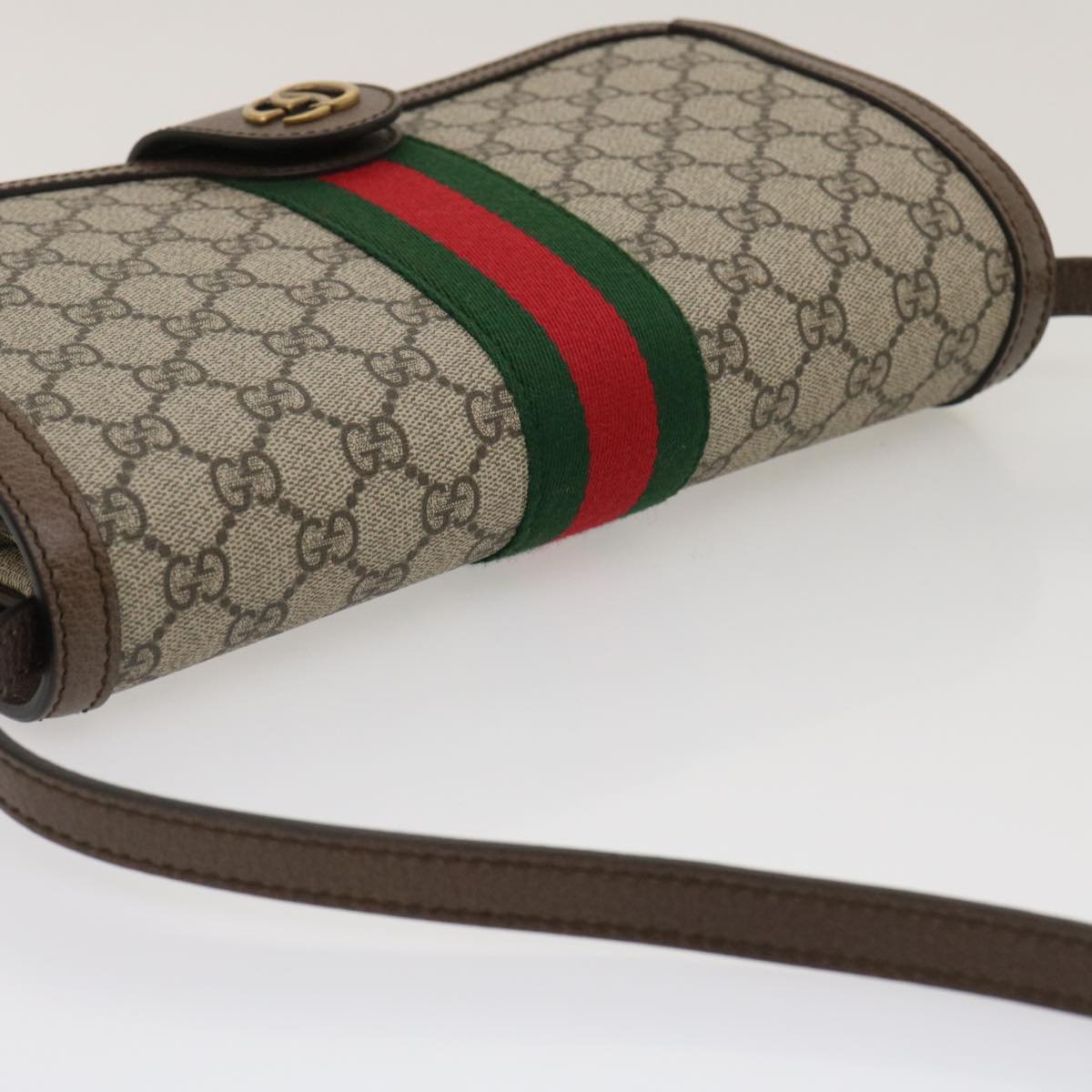 GUCCI GG Supreme Ophidia Web Sherry Line Shoulder Bag Beige  29884A