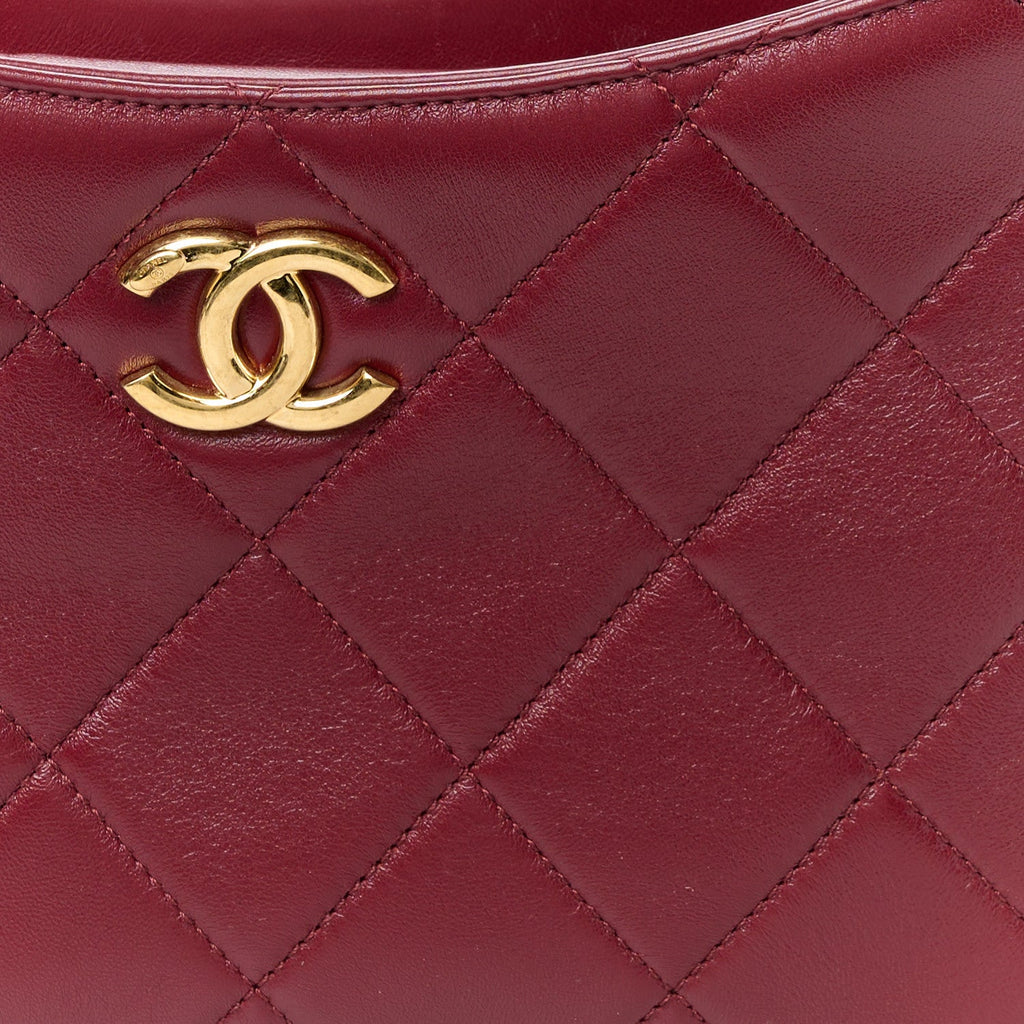 Chanel Lambskin Quilted Small CC Links Hobo Burgundy