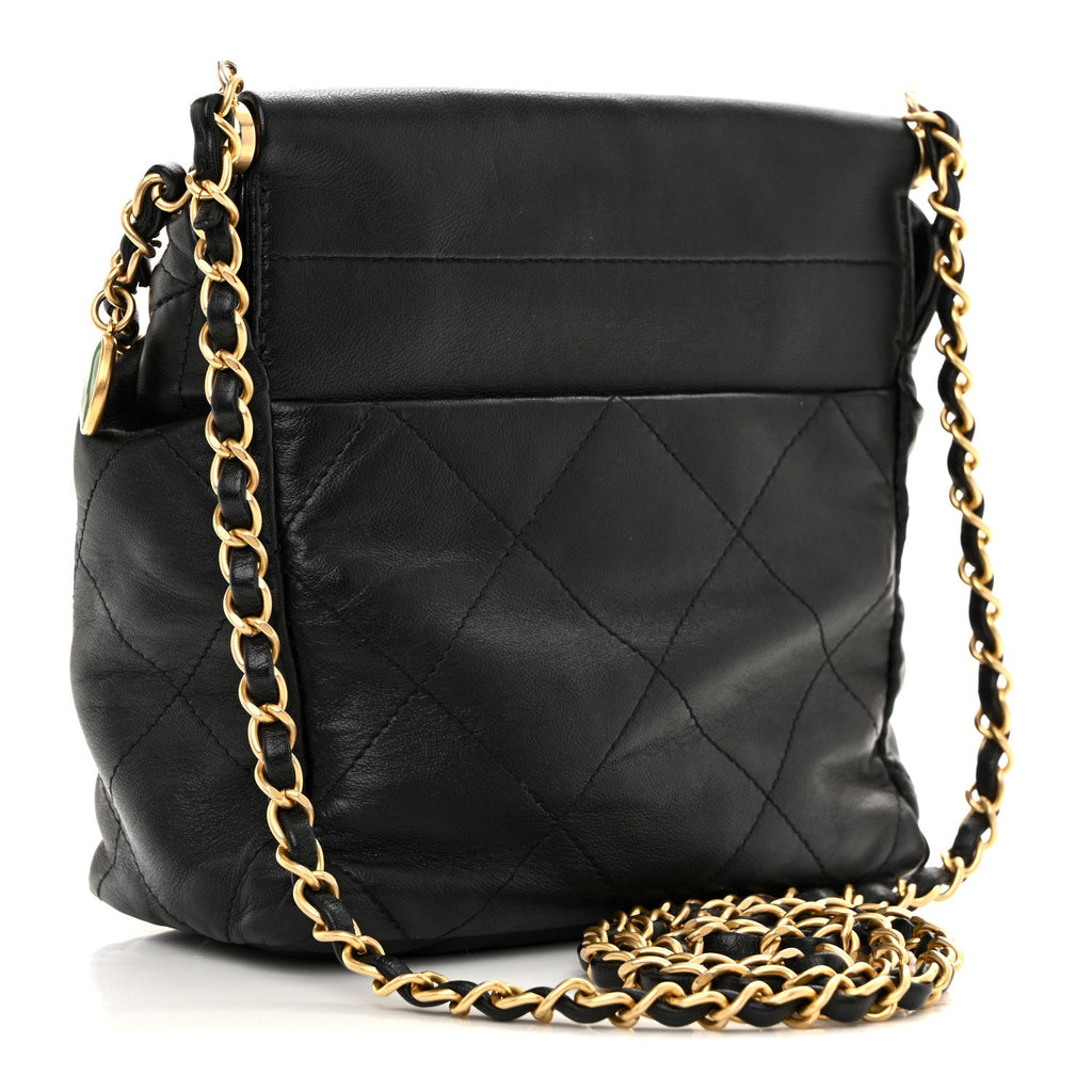 Chanel Lambskin Resin Quilted Small Bucket Bag Black