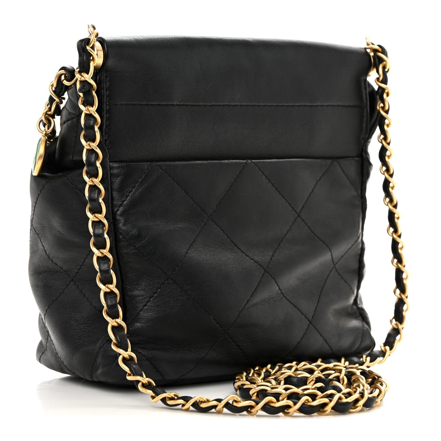 Chanel Lambskin Resin Quilted Small Bucket Bag Black
