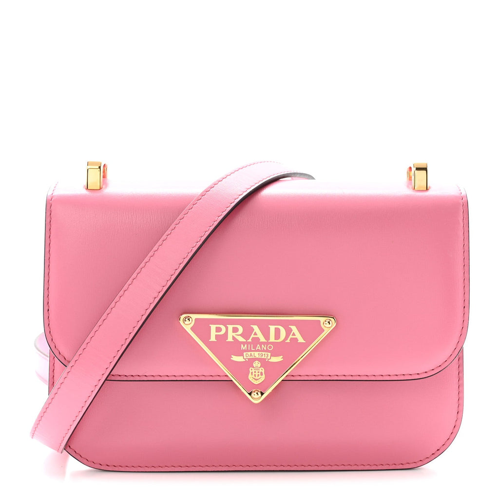 Prada Box Calfskin Triangle Embleme Flap Shoulder Bag Begonia