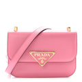 Prada Box Calfskin Triangle Embleme Flap Shoulder Bag Begonia