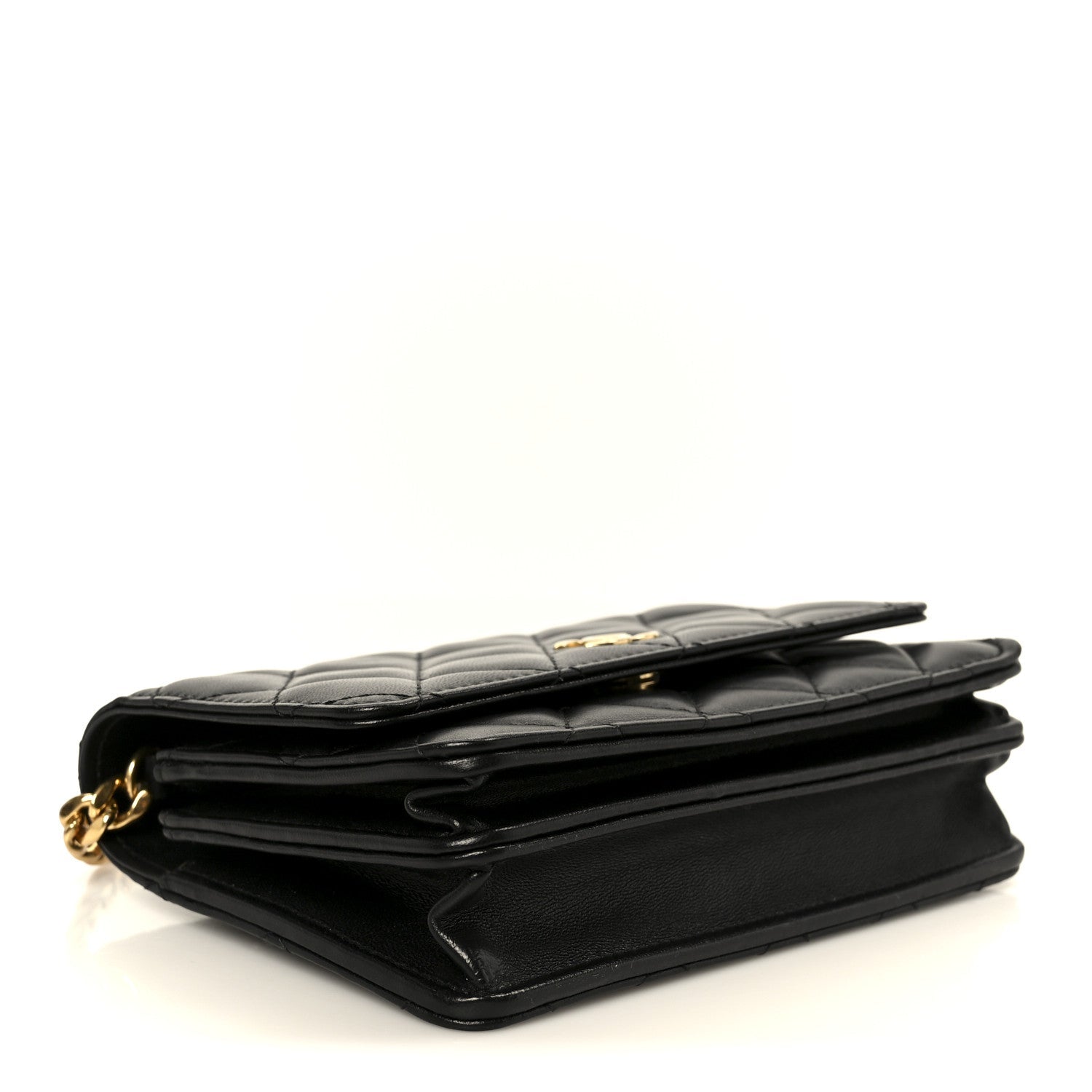 Chanel Lambskin Quilted CC Pearl Enamel Clutch on Chain WOC Black