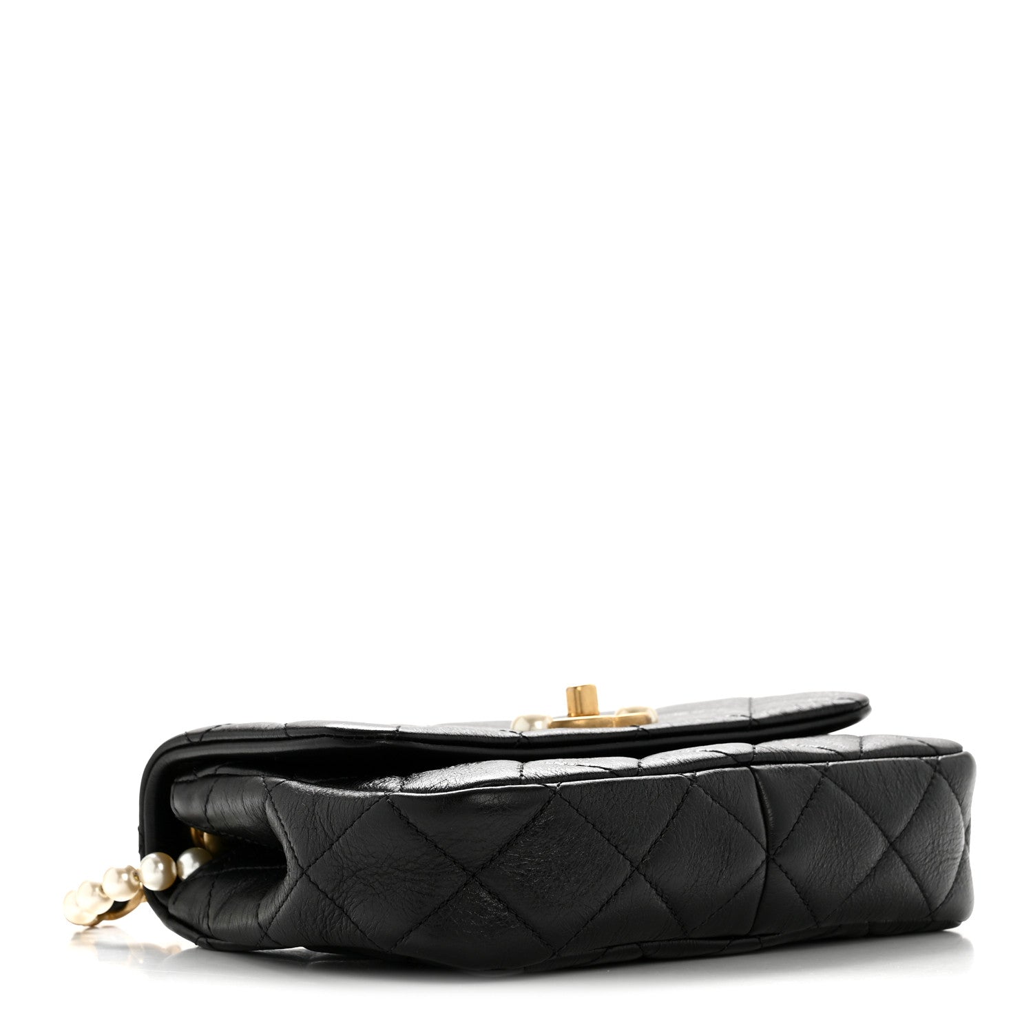 Chanel Glazed Calfskin Quilted Mini Pearl Side Flap Black