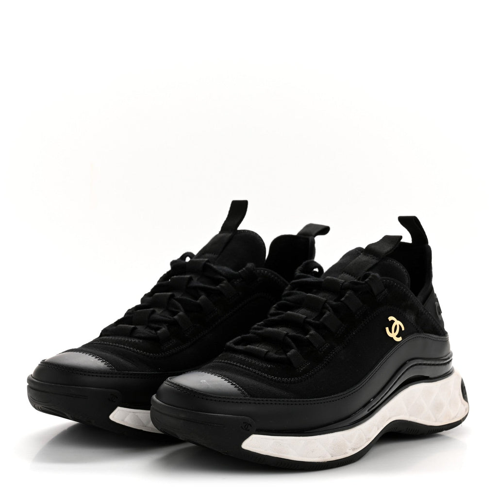 Chanel Velvet Calfskin Mixed Fibers CC Sneakers 38 Black