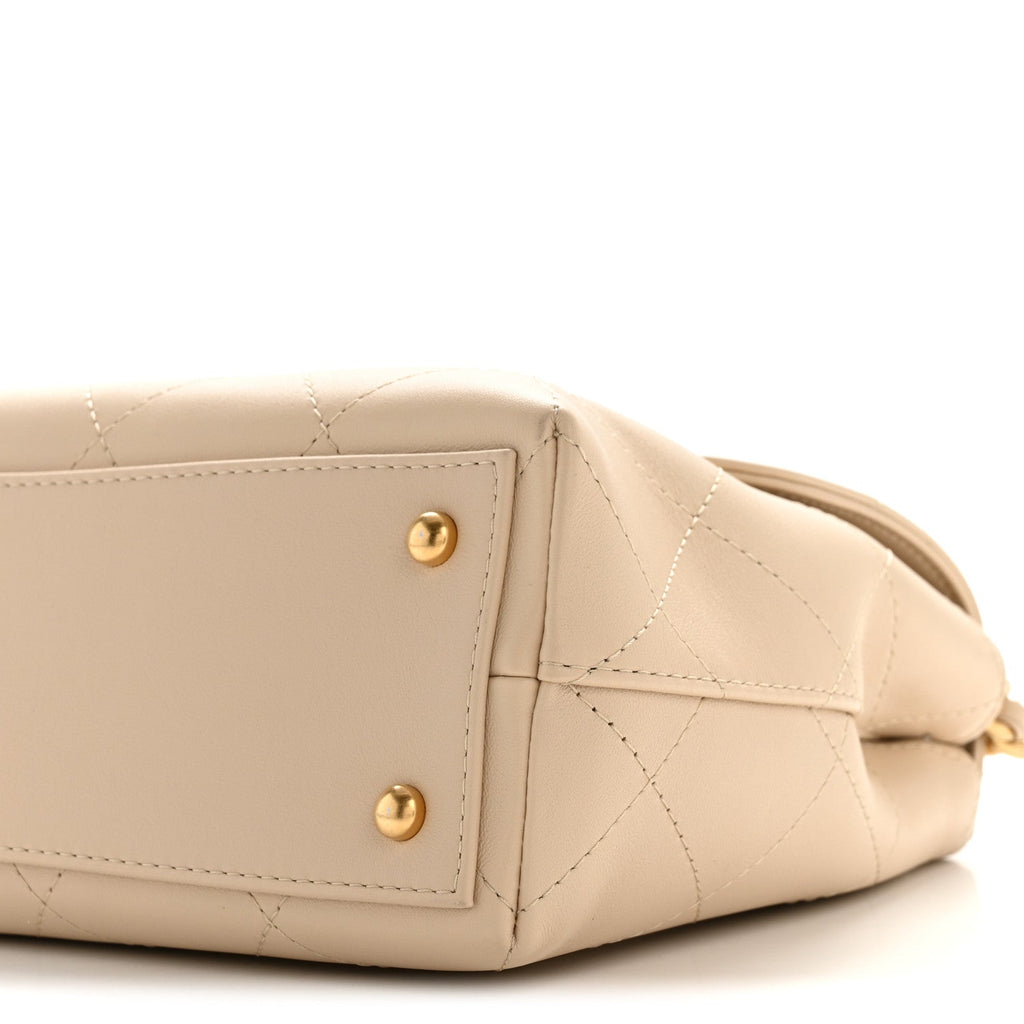 Chanel Calfskin Stitched Flap Top Handle Beige