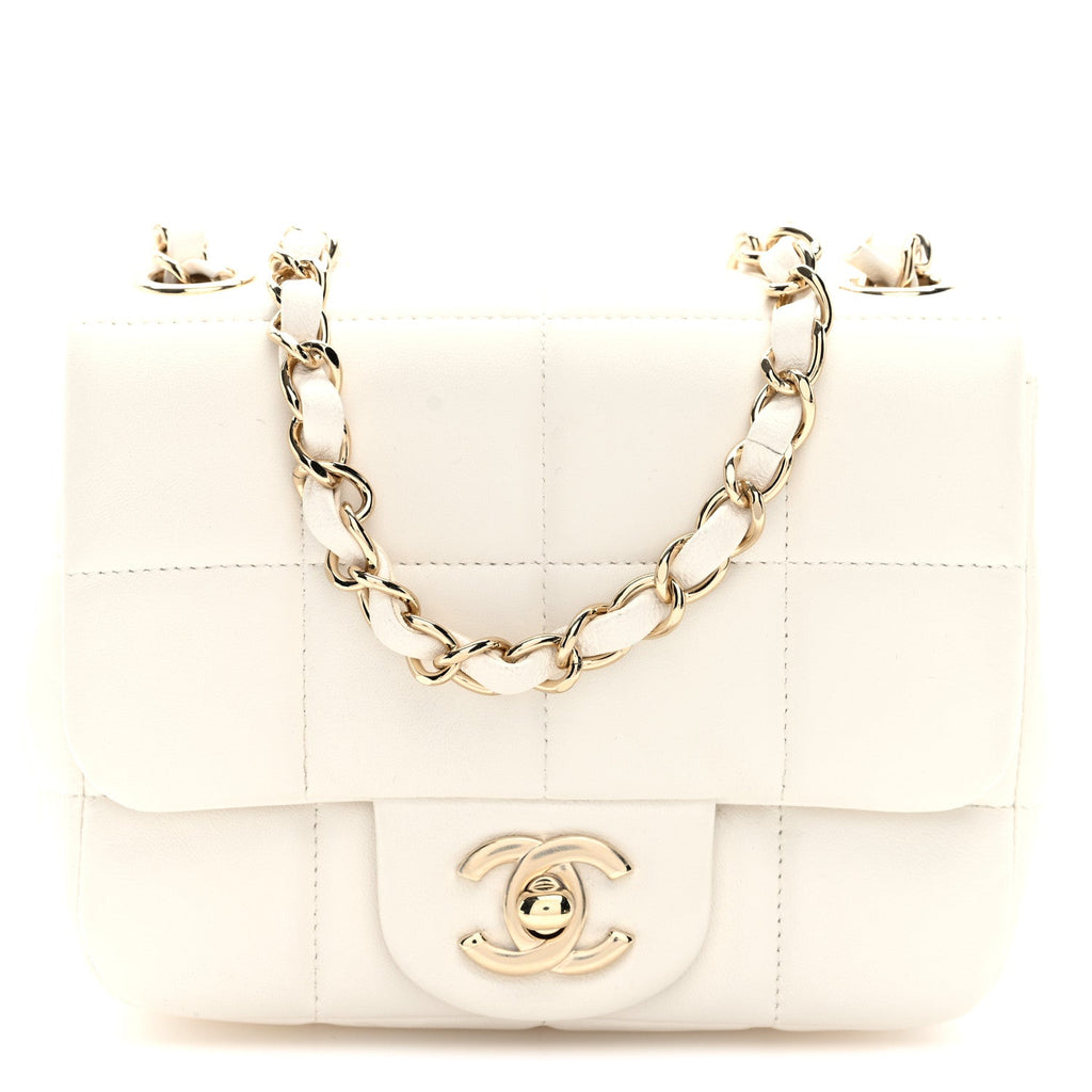 Chanel Lambskin Resin Crystal Square Quilted Mini Monacoco Flap White