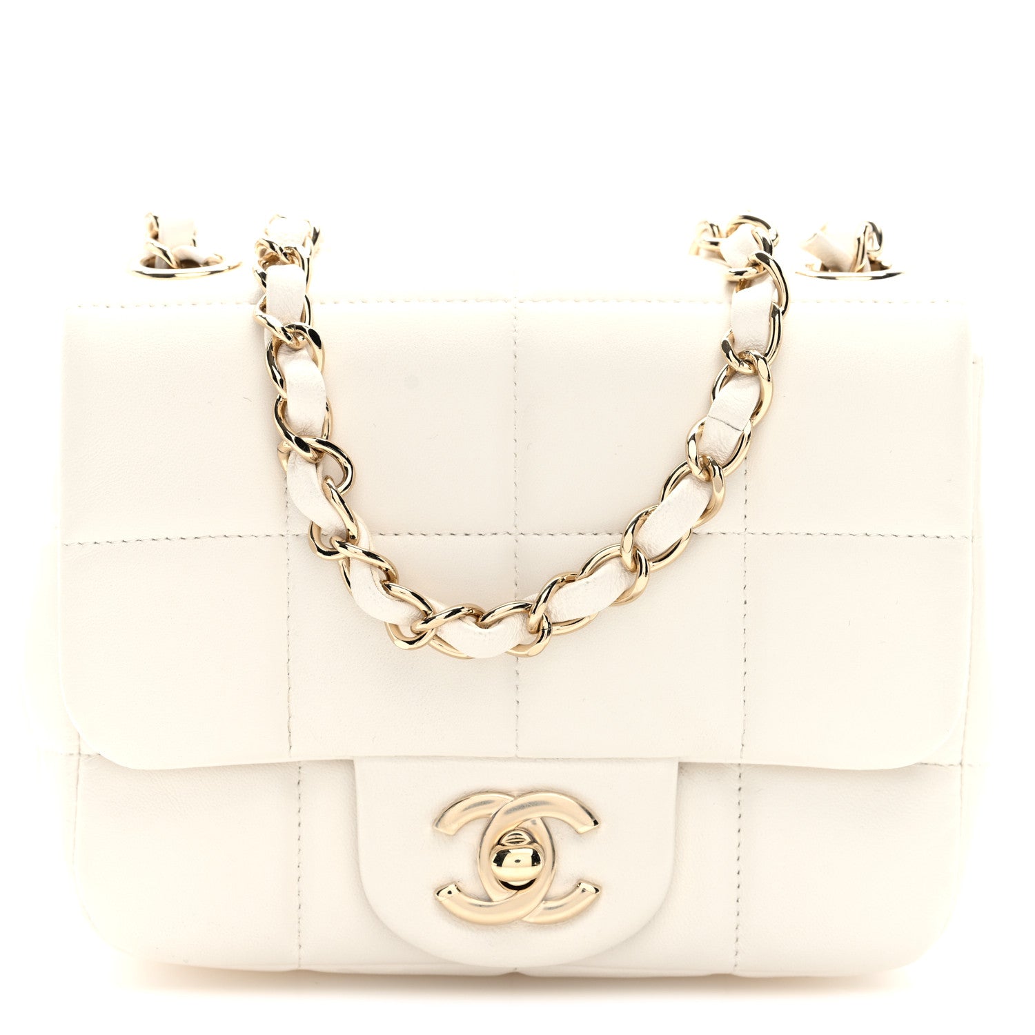 Chanel Lambskin Resin Crystal Square Quilted Mini Monacoco Flap White