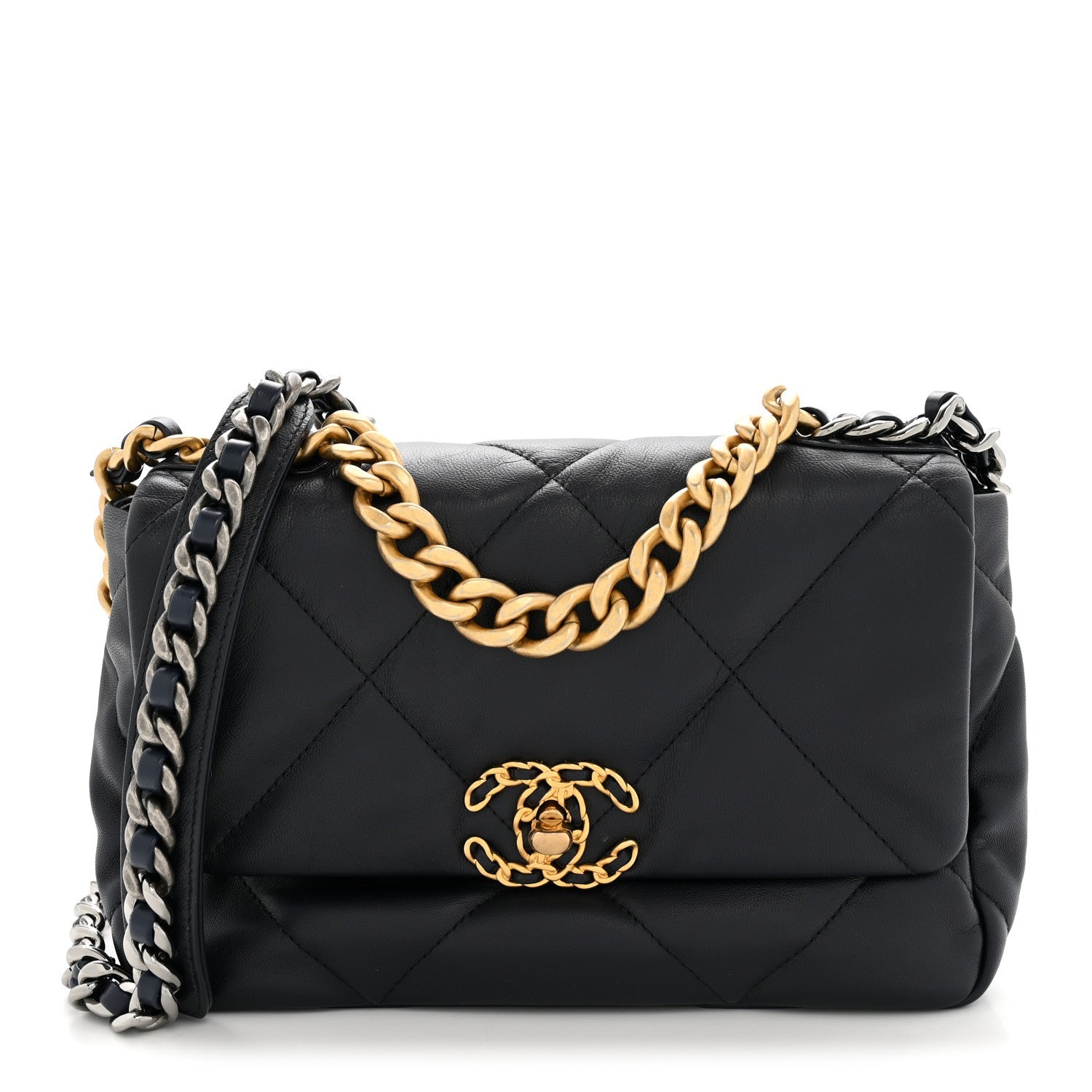 Chanel Goatskin Quilted Medium Chanel 19 Flap Navy Blue