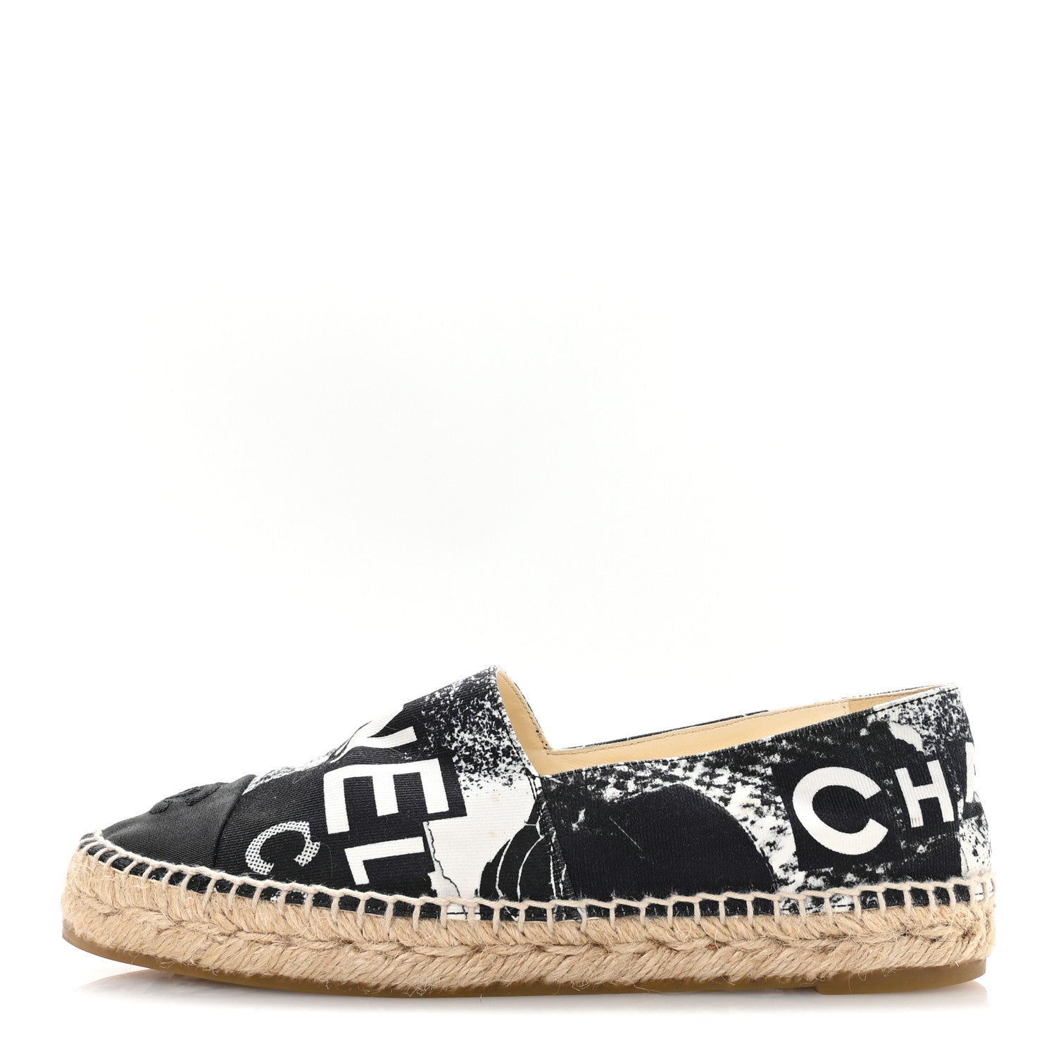 Printed Canvas Grosgrain 31 Rue Cambon Espadrilles 38 Black White