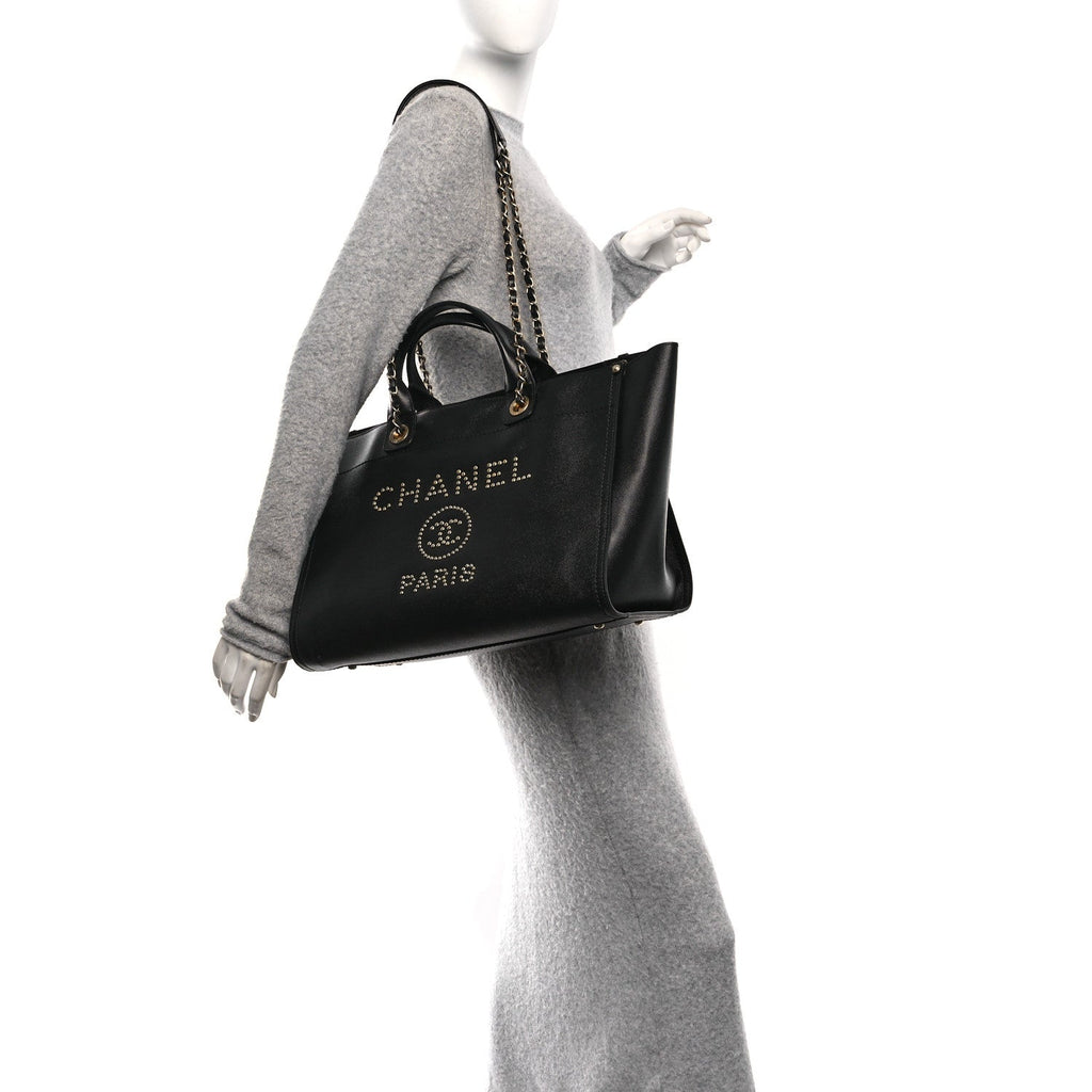 Chanel Caviar Medium Studded Deauville Tote Black