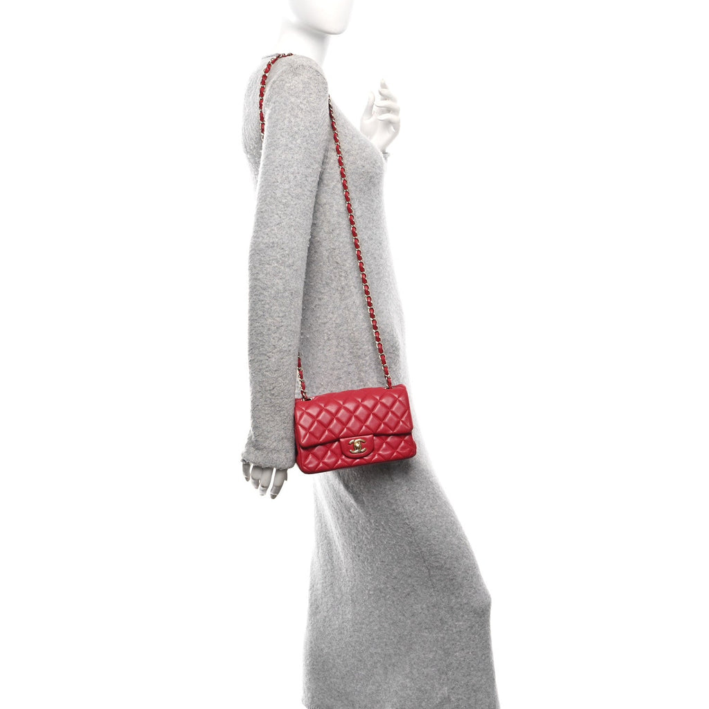 Chanel Lambskin Quilted Mini Rectangular Flap Dark Pink