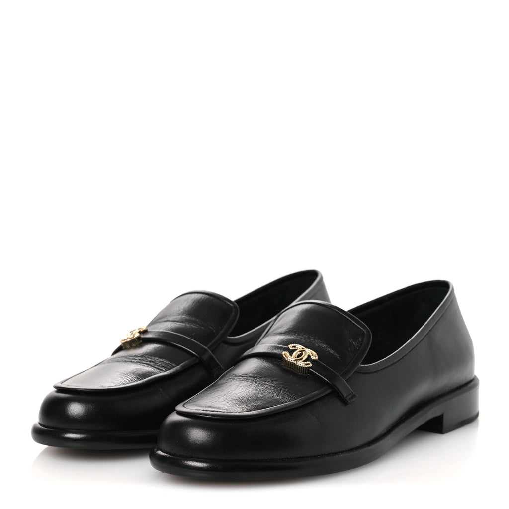 Chanel Shiny Calfskin CC Moccasins 41 Black