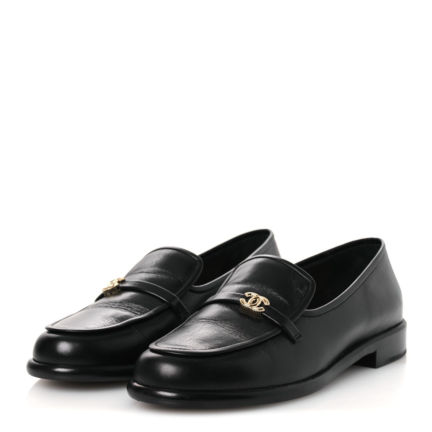 Chanel Shiny Calfskin CC Moccasins 41 Black