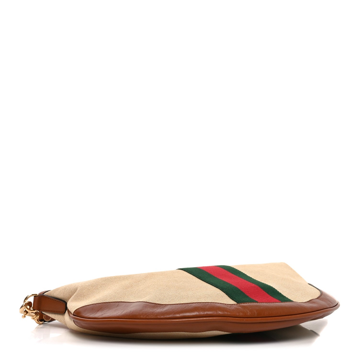 Gucci Vintage Canvas Calfskin Web Large Ophidia Half Moon Hobo Sand Light Cuir