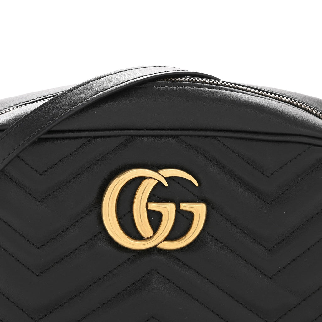 Gucci Calfskin Matelasse Small GG Marmont Chain Shoulder Bag Black