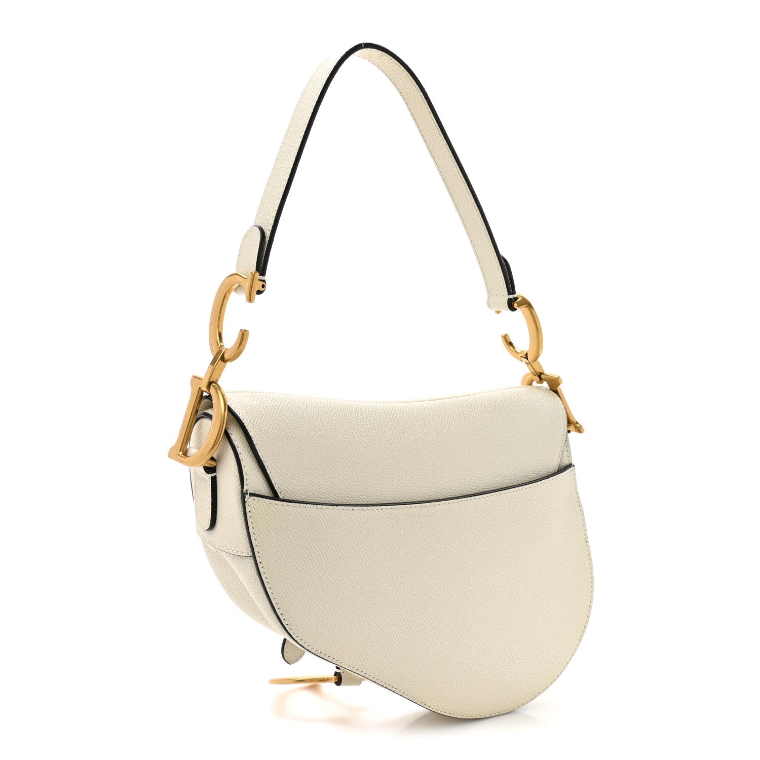 Christian Dior Grained Calfskin Saddle Bag White