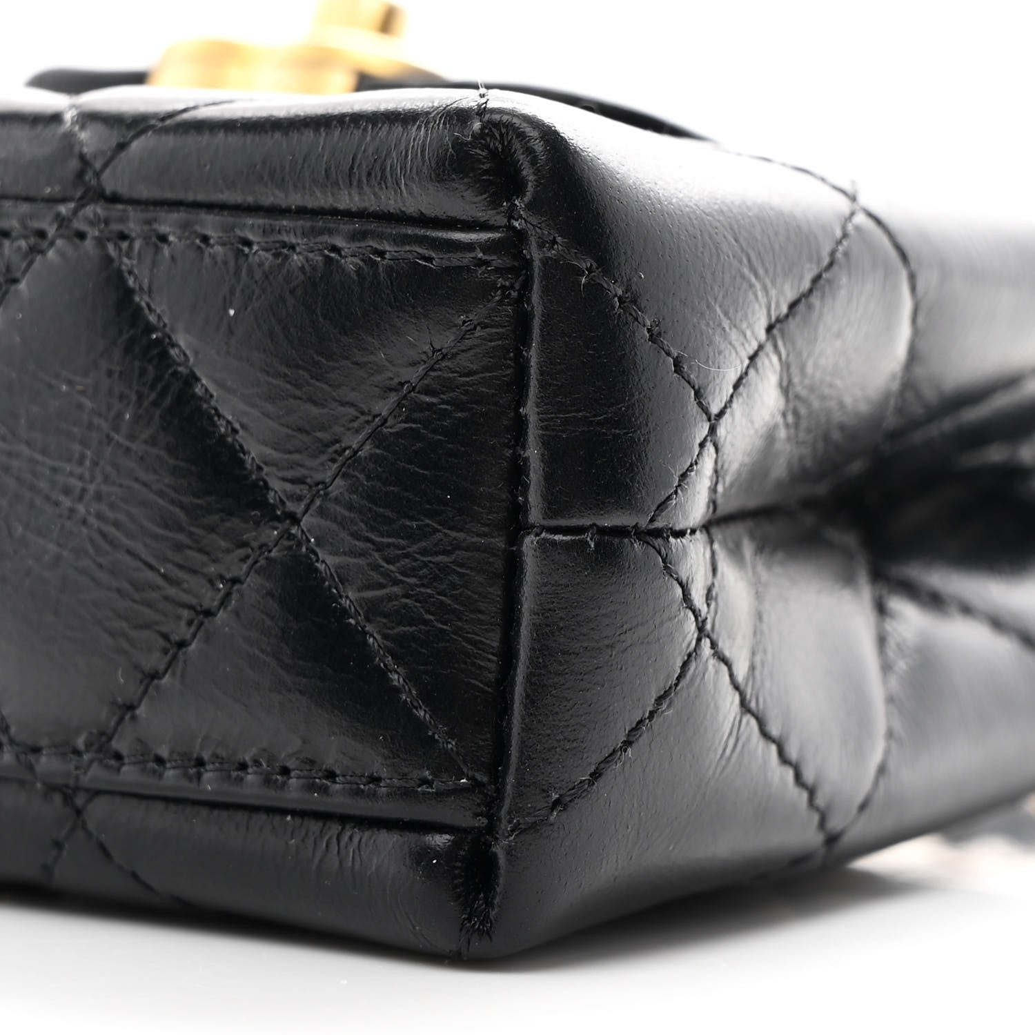 Chanel Shiny Aged Calfskin Quilted Mini Nano Kelly Shopper Black