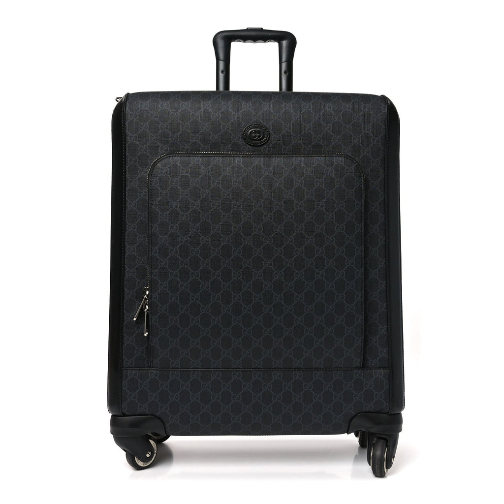 Gucci GG Supreme Monogram Azalea Calfskin Retro Interlocking G Small Savoy Cabin Trolley Black