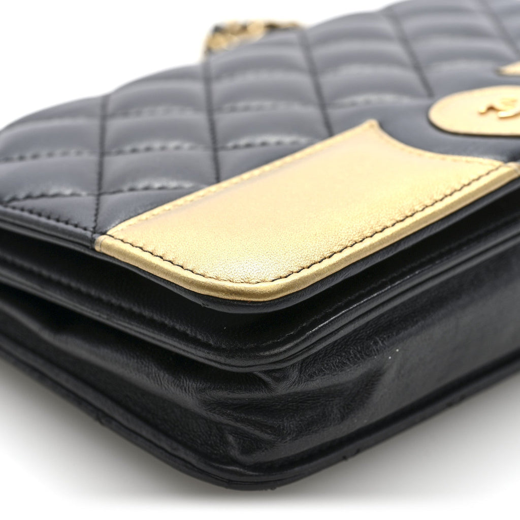 Chanel Lambskin Quilted Wallet On Chain WOC Black Gold