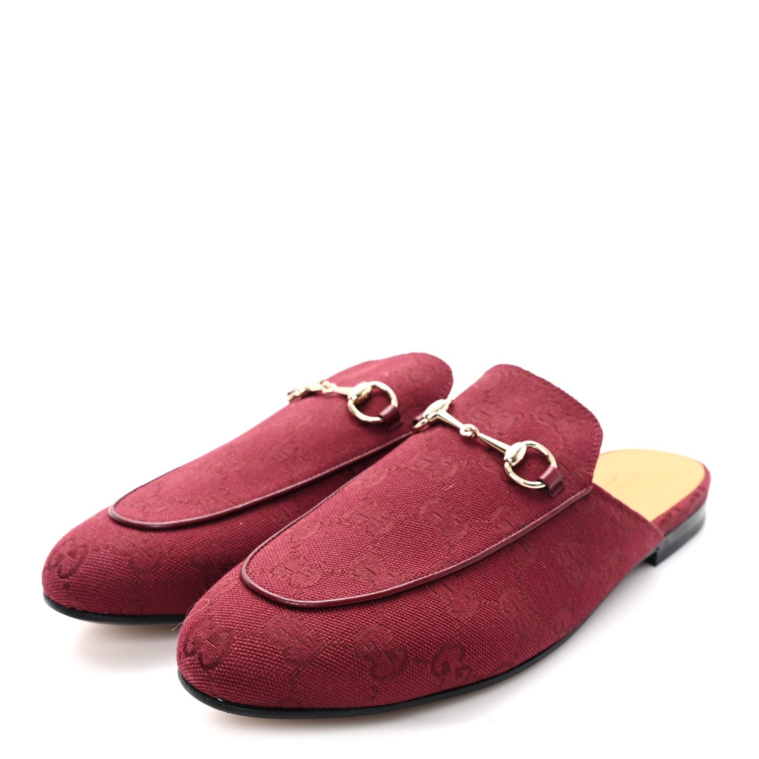 Gucci New Canvas GG Monogram Malaga Kid Womens Princetown Slippers 40 Rosso Ancora