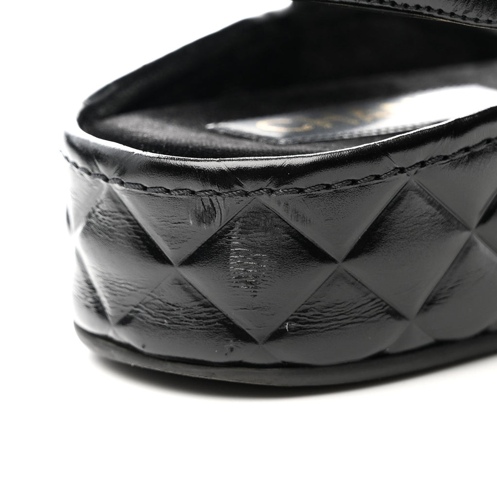 Chanel Shiny Calfskin Logo Platform Sandals 39 Black
