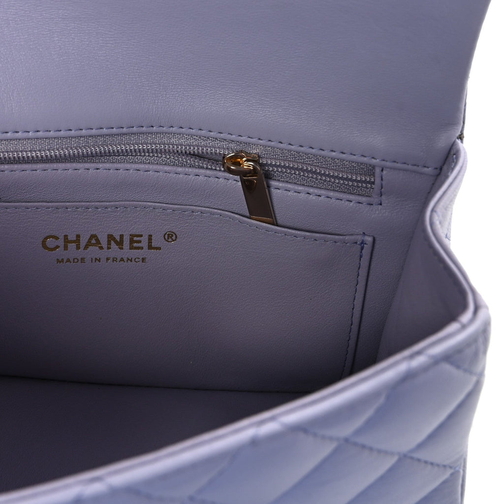 Chanel Lambskin Quilted Mini Top Handle Rectangular Flap Light Purple